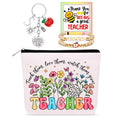 WINOWIMO Personalized Teacher Appreciation Gifts for Women, Thank You Graduation Gifts with Teacher Makeup Bag, Initial Cute Keychain, Teach Bracelets and Thank You Card (S)