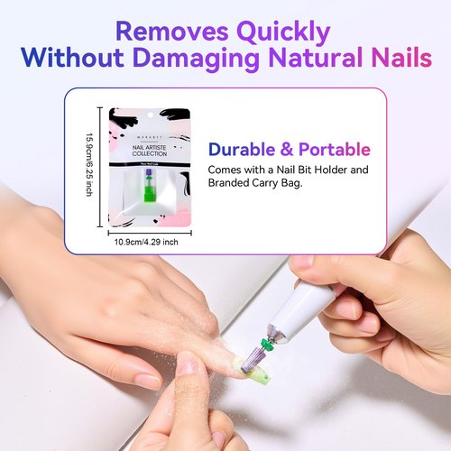 Makartt 5-in-1 Nail Drill Bits - 3/32" Shank Tungsten Carbide Tapered Bit for Fast Removal of Acrylic Nails, Hard Gel & Cuticles, Professional Nail E-File Bits for Nail Drill Machines (Fine, Purple）