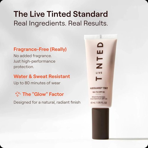 Live Tinted Hueguard Skin Tint SPF 50 | Tinted Mineral Sunscreen with Hydrating Finish - Light-Medium, 1.35 fl oz
