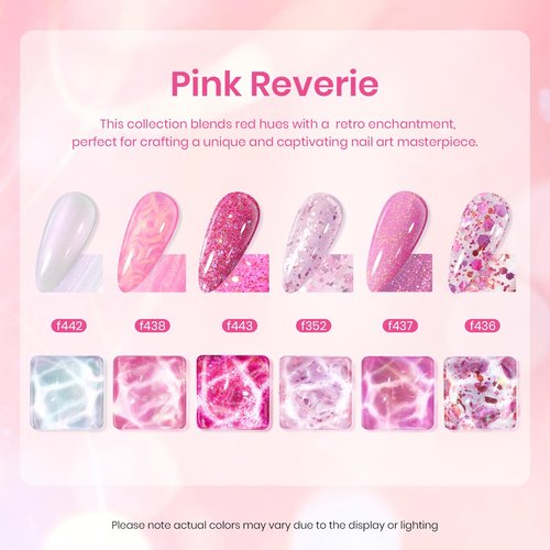Beetles Gel Nail Polish Set – 6 Pink Shades with Shimmer & Glitter Soak Off UV LED Gel Polish Kit Long Lasting Pink Reverie Collection DIY Home Salon Manicure Gift for Women & Girls