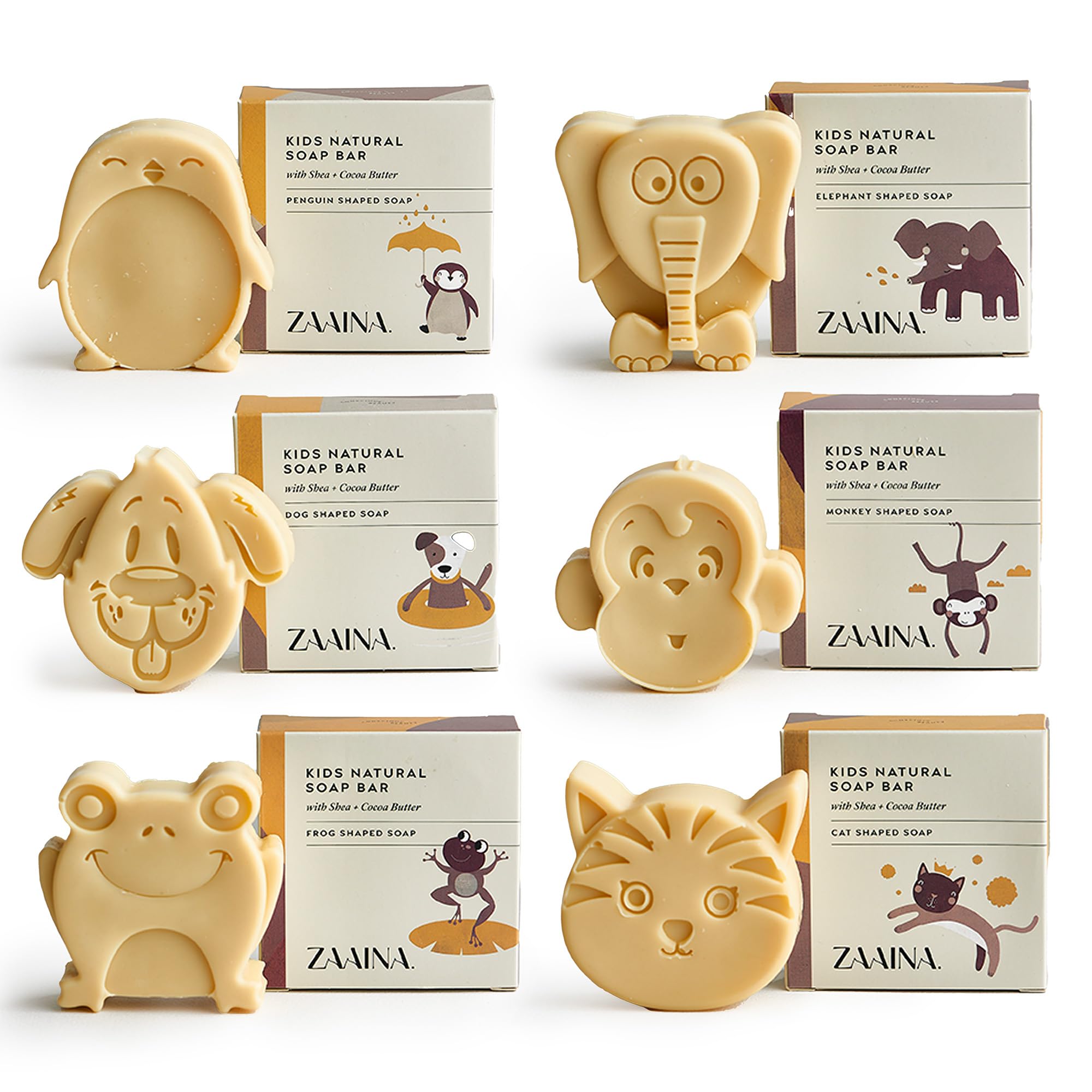 ZAAINA Kids Soap Bar (Set of 6) – Unique Natural Animal Shaped Soaps for Children, Gentle Bath Soap for Sensitive Skin, Kids Body Wash Cleanser, Fun Bath Time Gift for Boys Girls – Handmade in USA