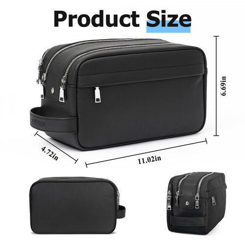 MIRASON Travel Toiletry Bag for Men Leather Travel Bag for Toiletries, Dopp Kit Water-resistant Shower Bag for Shaving Bathroom Organizer Gifts for Men, Black