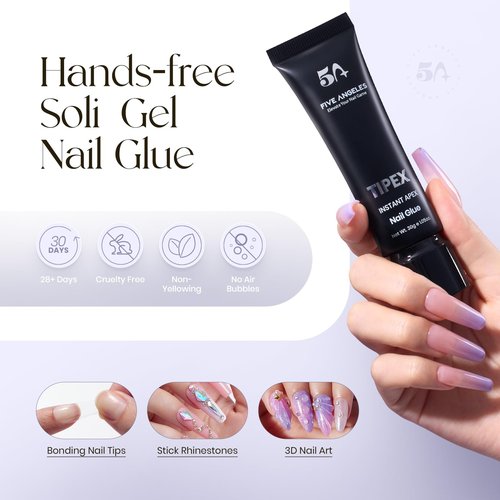Five Angeles Tipex Nail Tips Kit,Pre-etched Acrylic Hard Nail Tips Set for Beginners,Long Square Full Cover Press On Nails,Deep C Curve Flat Nails,UV Nail+Glue+LED Lamp+Base Gel