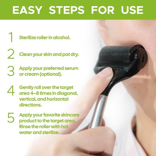 USEENN Ultra Wide Titanium Derma Roller for Face Hair Beard Scalp Skin Body Metal Handle 1200 Microneedling roller for Women and Men 0.25mm