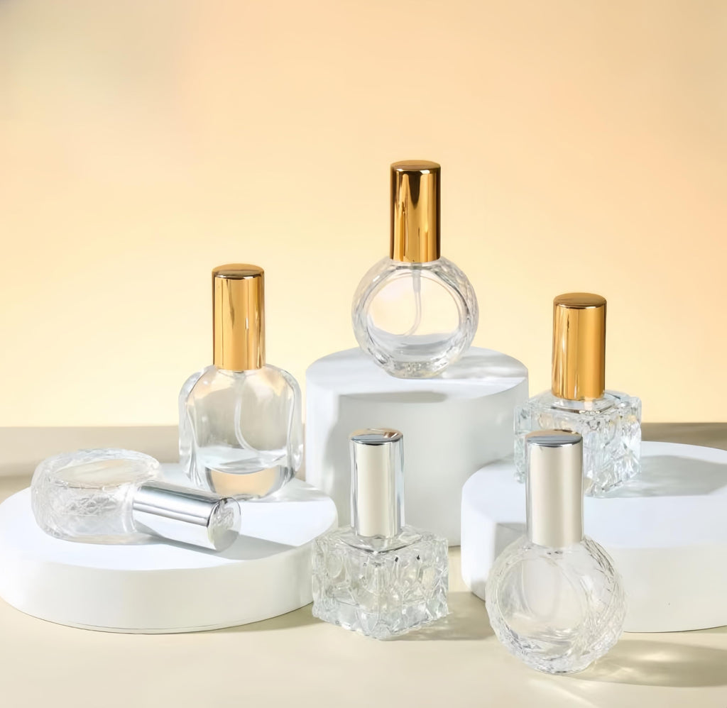 YORROR 5 Pcs 10ml 15ml Gold Glass Perfume Atomizer,Small Empty Refillable Perfume Spray Bottle for Men and Women,Portable Fragrance Fine Mist Spray Perfume Bottle for Travel