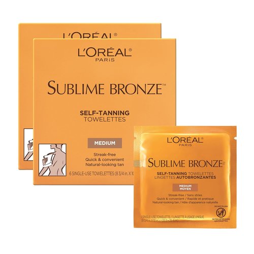 L'Oreal Paris Sublime Bronze Self-Tanning Towelettes - Streak-Free, Natural Look, 6 Count