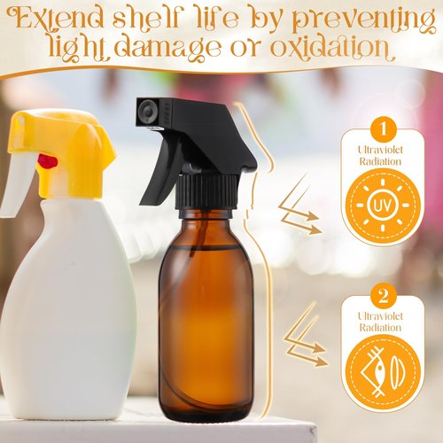Honeydak 8 Set 4 oz Amber Glass Spray Bottles Kit Small Empty Spray Bottle for Essential Oil Mini Fine Mist Spray Bottle with Nozzle Dropper Label Refillable Container for Cleaning Solutions Skin Care