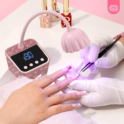 CHRISTINE SHELLY UV Nail Lamp, Mini UV Light for Gel Nails Polish, Rechargeable Nail Dryer with 4 Timers, Quick Drying Cordless Goosenecks Home Nail Salon DIY Manicure Pink Diamond
