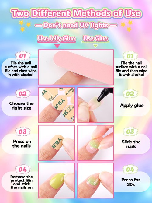 78 Pcs Press on Nails for Kids, Kalolary Fake Nail for Girls Set with Jelly Nail Adhesives & Nail Builder Glue, Full Cover Short Acrylic Nails for Girls Gifts