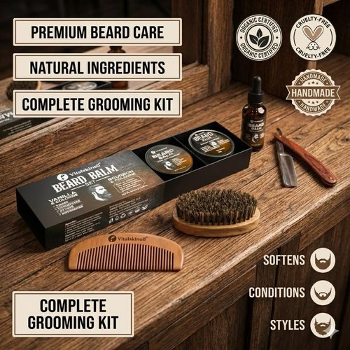 Beard Balm Set, Vanilla and Bourbon Cologne Scents, Natural Oils and Butters for Styling, Taming and Nourishing, 2x50g/1.76oz