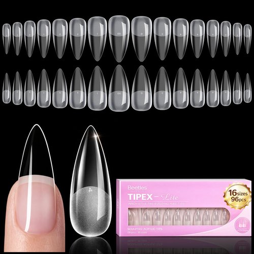 Beetles Tipex Lite Instant Apex Nail Tips, Medium Stiletto, 16 Sizes | 00–14, Built-in Apex Acrylic Tips for Flat & Natural Nail Beds, Beginner-Friendly Easy DIY Nail Extensions