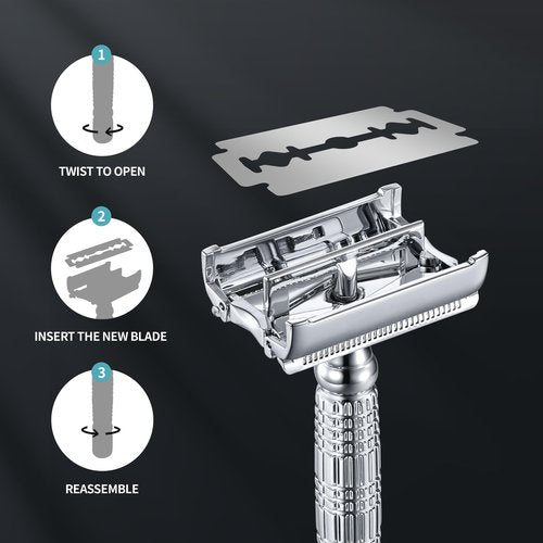 Gearhub Butterfly Double Edge Safety Razor Reusable Stainless Metal Wet Shaving Razor with 10 Swedish Platinum Blades for Men Women Barber Bikini Armpit Hair GR179