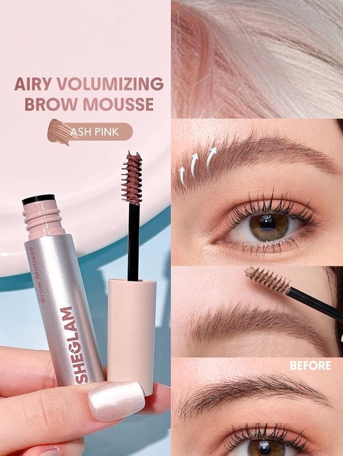 SheGlam Airy Tinted Brow Mousse - Highly Pigmented Eyebrow Cream Gel | Water-Removal, Ash Pink