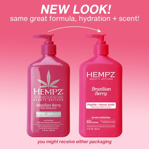 Hempz Brazilian Berry Beauty Actives Lotion with Peptides and Amino Acids, Hydrating and Firming Moisturizer for Body, Hands and Feet 17 oz.