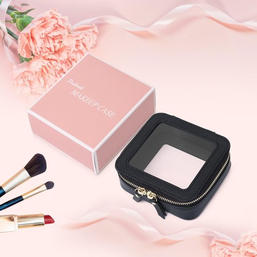 Pinkmik Small Makeup Bag Mini Clear Cosmetic Makeup Case & Toiletry Bag with Zipper Women's Purse Organizer & Car Essentials (Black, MINI-3)