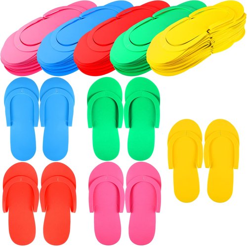 JenPen 60 Pairs Disposable Pedicure Slippers Foam Spa Pedi Flip Flops Bulk Foldable Pedicure Slippers Sandals Shoes for Guest Women Men Salon Spa Hotel Shower Foot Nail Party Supplies(Bright Colors)