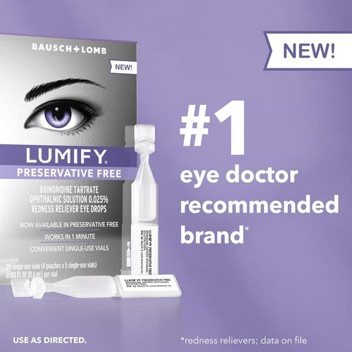 LUMIFY Eye Drops - Preservative-Free Redness Reliever for Sensitive Eyes | 20 Single-Use Vials, Works in 1 Minute