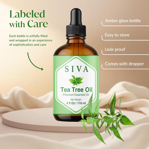Siva Tea Tree Essential Oil - 100% Natural 4 Fl Oz for Aromatherapy, Skin Care & Hair Care | Dropper Included