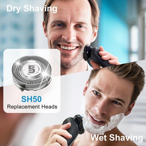SH50 Replacement Blades Compatible with Series 5000 Electric Shavers, Replacement Heads For Philips Norelco 5000 Shaver, SH50 blades, 6-pc pack