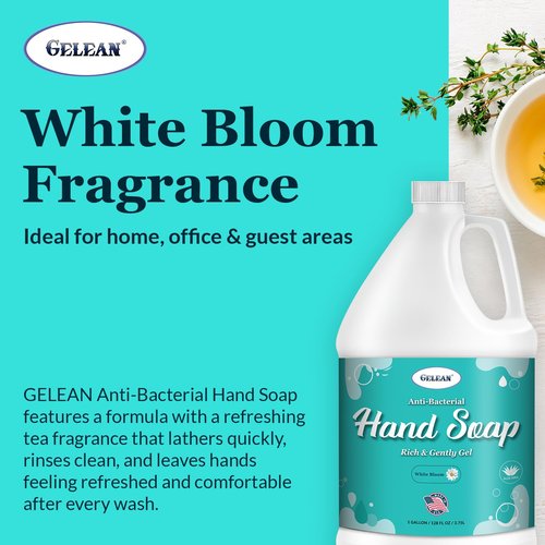 Antibacterial Liquid Gel Hand Soap - pH Balanced - Aloe Vera - White Tea Scent - Rich & Creamy Gently on Skin -Made in USA - Bulk liquid Refill Jug, 128 oz 1 gallon