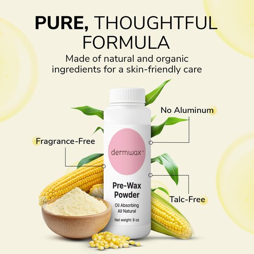 Dermwax Pre Wax Powder 8 oz – Talc Free Powder to Prepare & Protect Skin for a Smooth Base – Absorbs Oils & Moisture - Fragrance & Aluminum-Free – With Corn Starch, Sodium Bicarbonate, Hydrated Silica