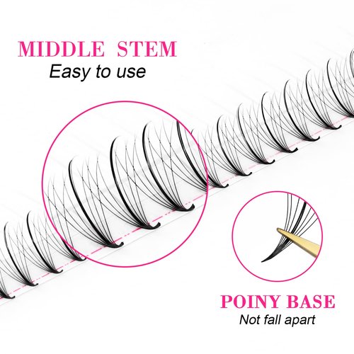 TDANCE Premade Fans Eyelash Extensions 320 Fans Pre Made Fans Lash Extensions Middle Stem Heat Bonded Premade Lash Fans Volume Lash Extensions(320-WISPY-7D-0.05-C-8-15mm)