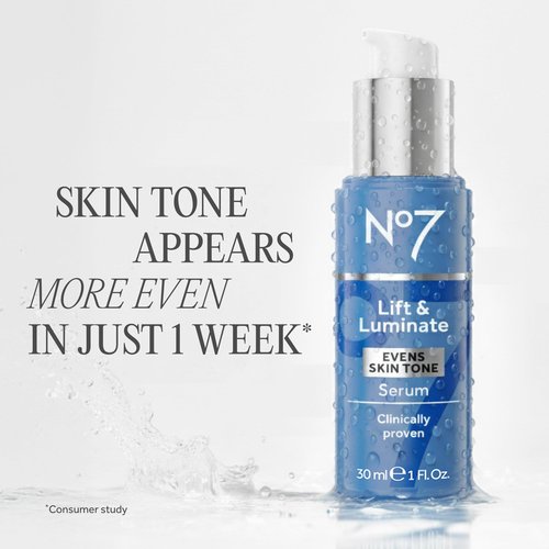 No7 Lift and Luminate Triple Action Face Serum - Anti-Wrinkle Collagen Peptide Serum - Contains Vitamin C, Brightening Emblica, Pro Retinol, Hyaluronic Acid & Hibiscus for Skin Firming (1 fl oz)