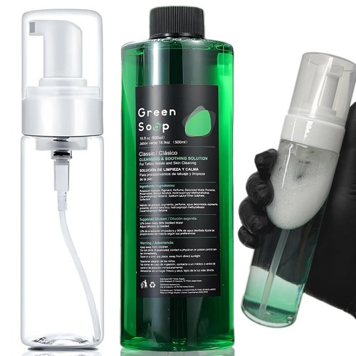 Miuxia Green Soap Tattoo 16.9OZ with 7OZ Foam Bottle Ultra Concentrated Green Soap Make 1.3 Gallons Tattoo Supplies
