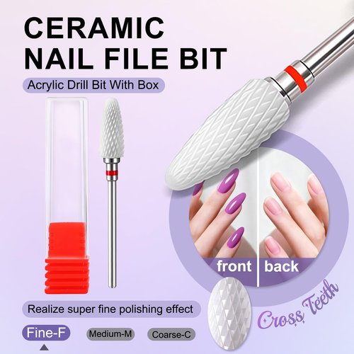 Fantexy 3/32" Ceramic Nail Drill Bit - Remove Acrylic Hard Gels Quickly and Safely,White Ceramic Cone File Bit for Nail Art,Manicure,Pedicure,Gel,Cuticle Clean(Fine - F)