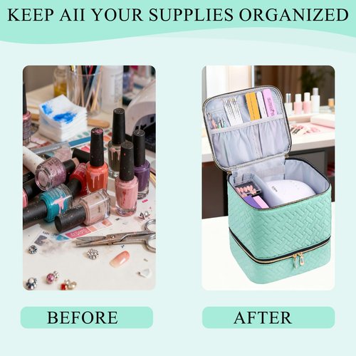 RZMAYIS Nail Polish Organizer, Nail Polish Storage Holds 30 Bottles & Nail Lamp, Double Layer Nail Bag Organizer Case, Portable Nail Polish Holder for Nail Tech Travel & Manicure Kit