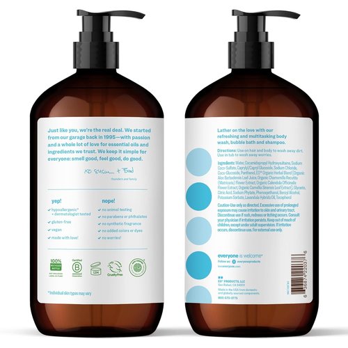 Everyone 3-in-1 Soap | Body Wash, Bubble Bath & Shampoo - Unscented, 32 Ounce (Pack of 2)