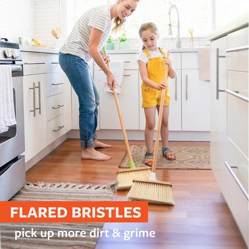 Full Circle Clean Sweep Bamboo Broom - Angled Design for Precision Cleaning - Ideal for Pet Hair & Indoor/Outdoor Use, White