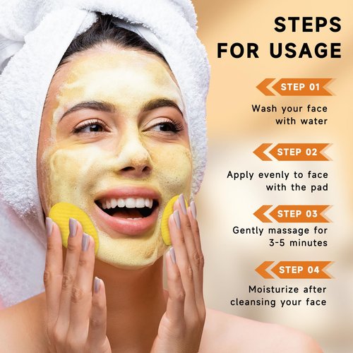 Pumkot Turmeric Kojic Acid Cleansing Pads, Turmeric Face Scrub Pads Enriched with Kojic Acid, 60PCS