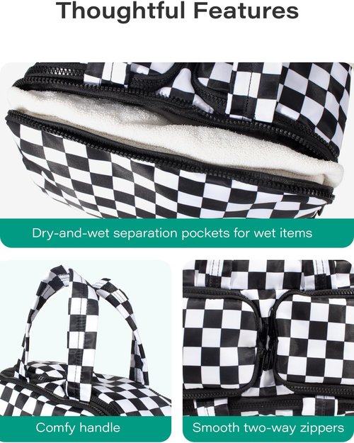 Travel Toiletry Bag, Spacious Checkered Toiletry Bag for Women,Large Toiletry Bags for Traveling,Lightweight Travel Cosmetic Makeup Bag Organizer for Accessories,Toiletries (Black and White Checkered)