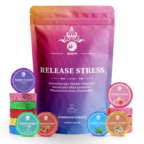 MR MIRYE 18-Pack Shower Steamers Aromatherapy, Valentine's Day Gifts for Women or Men, Organic Shower Bombs with Chamomile Rose Lavender Mint Watermelon Eucalyptus Essential Oil