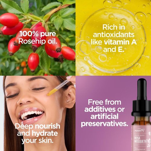 FUNAT 100% Pure Rosehip Oil - Nourishing Facial & Skin Moisturizer - 0.3 FL OZ