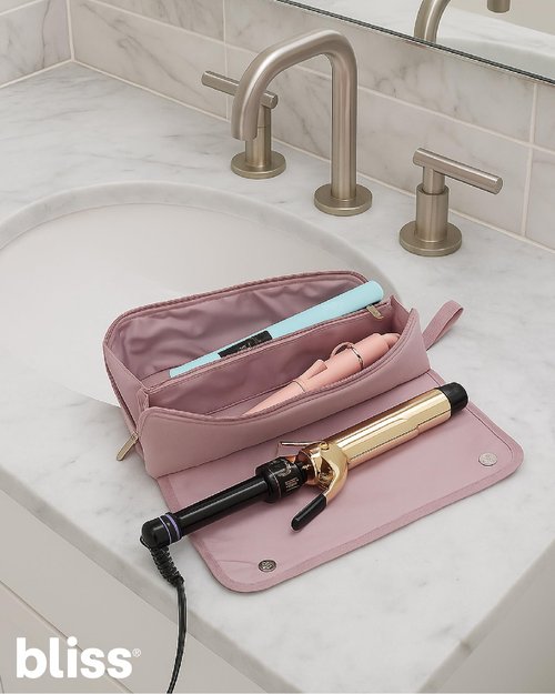 Bliss Womens Travel Heat Tool Bag - Lightweight Heat-Resistant Travel Case for Hair Dryer, Curling Iron, Hair Straightener & Styling Tools, Pink Gaze