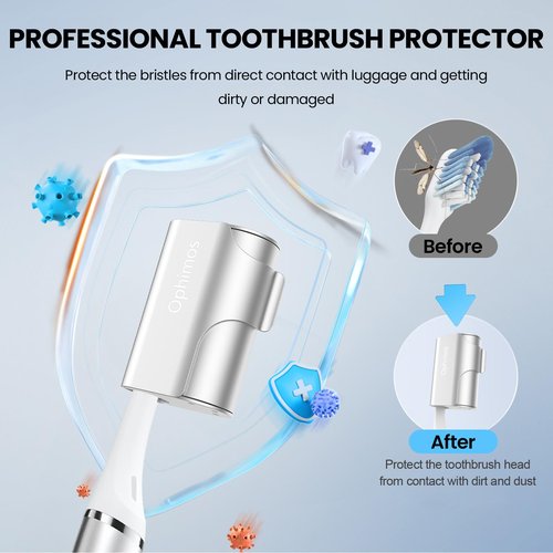 Ophimos Aluminum Alloy Toothbrush Head Cover, 2 Count Long-Lasting Travel Protector Case for Most Electric/Manual Brushes（Black+Silver）