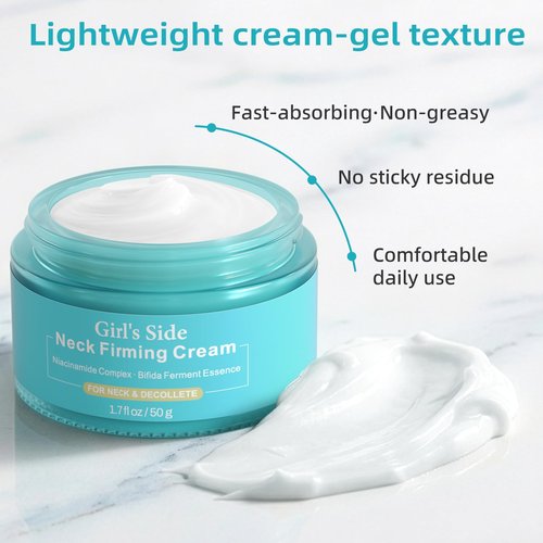 Girl's side Neck Firming Cream with Niacinamide & Bifida Ferment - Hyaluronic Acid, Caffeine, Ceramide Moisturizer to Minimize Fine Lines, Tighten Neck & Chest Skin, 1.7 fl oz / 50 g