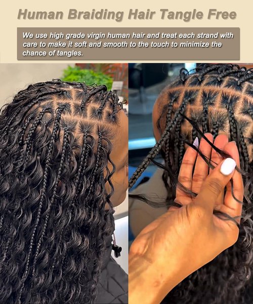 Beauty Youth Human Hair Braiding Hair Deep Wave Bulk Micro Braids Knotless for Black Women,20 Inch, 100g, No Weft, 13A Brazilian Virgin Human Hair, 2 Braids Per Pack - Natural Boho Style