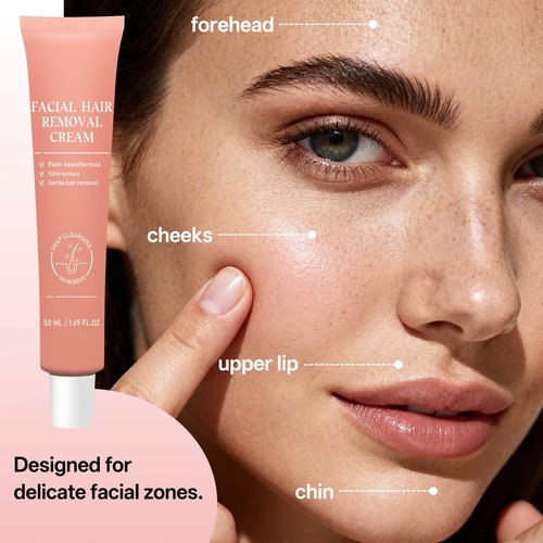 Facial Hair Removal Cream for Women, Painless & Flawless Depilatory Cream for Face Upper Lip Chin Hair Remover, Gentle Formula for Sensitive Skin (1 pcs)