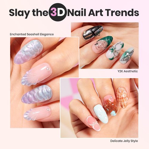 Beetles Solid Builder Gel for Nails,4 Colors Clear Pink White 3D Sculpting Gel Non-Sticky Hand Carving Nail Glue for 3D Nail Art with 3D Mold Chrome Powder Tools Salon DIY at Home,UV&LED Needed