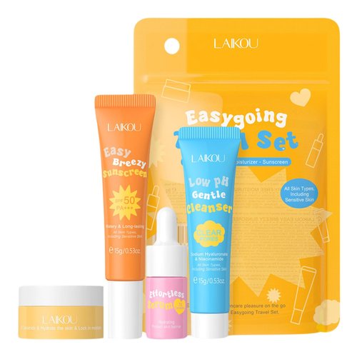 Hydrating Skin Care Set Travel Kit, Gifts for Women and Teenage Girls, 4 Piece Skincare Essentials Set Mini Travel Size With Facial Cleanser, Cream, Serum, Sunscreen - Travel Essentials Gift Set