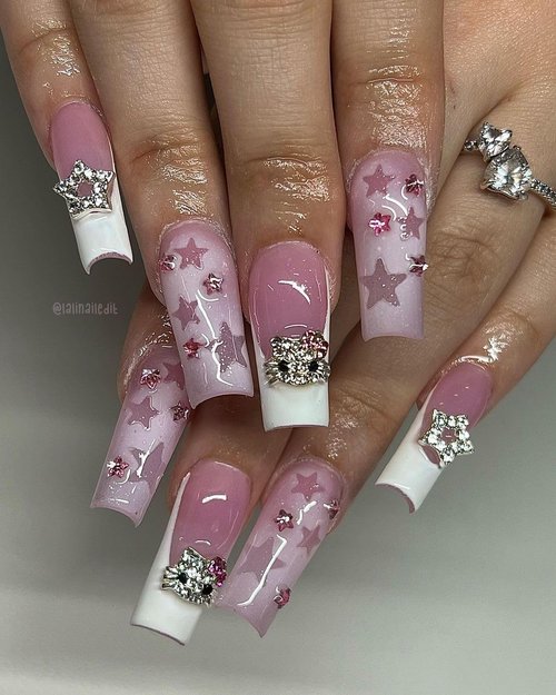 Namifin 48PCS Y2K Nail Charms and Gems 3D Silver Star Butterfly Planet Corss Nail Charms for Acrylic Nails Design Kawaii Nail Jewels for Nail Art