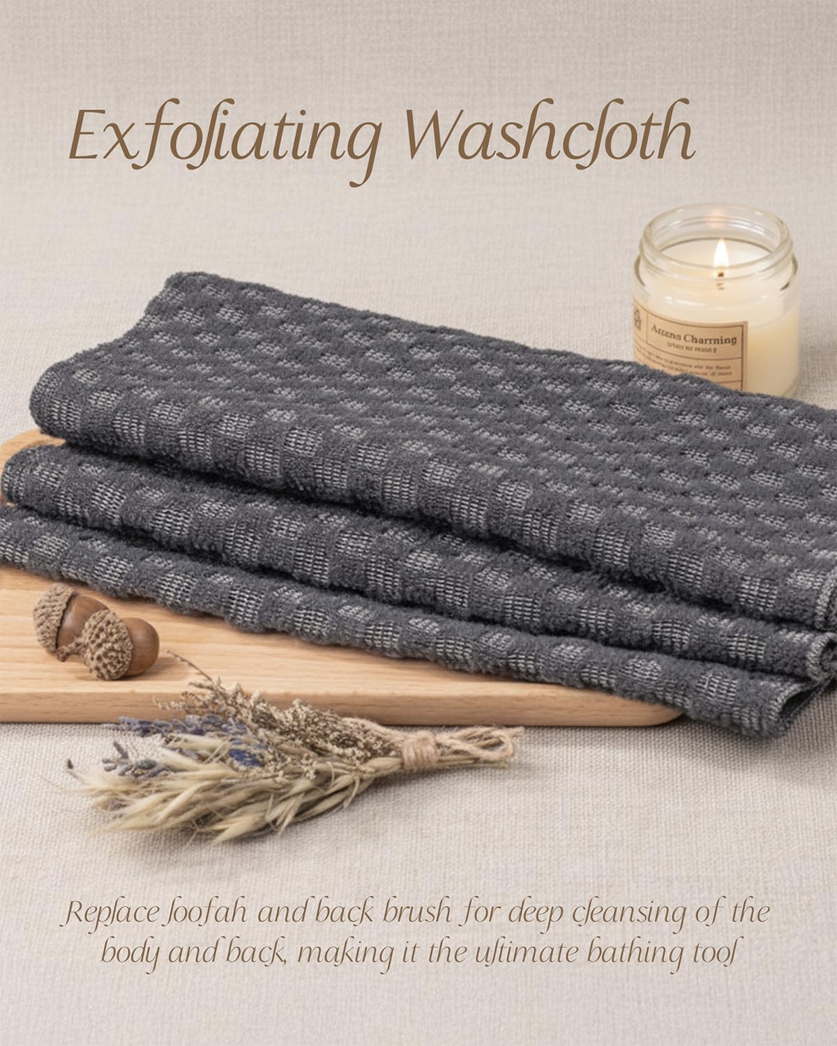 Yiclick Exfoliating Washcloth Towel, Back Scrubber for Shower, Exfoliating Body Scrubber Exfoliator, Japanese Wash Cloth for Body Scrub, Bath Exfoliate Rags Loofah Lufa Sponge for Women Men