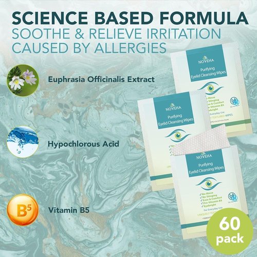 NOVEHA 180PCs Eyelid & Lash Wipes | For Itchy, Dry Eyes, Styes & Blepharitis | Gentle Refreshing Eye Scrub Cleansing Wipes, Hypoallergenic & Soothing For Sensitive Eyes | Vegan Face Moisturizer