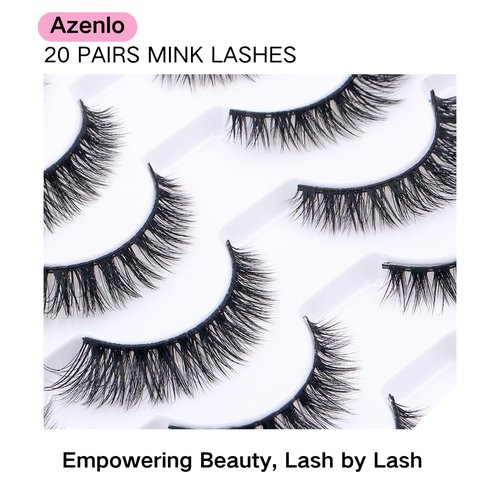 Azenlo False Eyelashes 20 Pairs Wispy Lashes Faux Mink Lashes 14mm 3D Fluffy Cat Eye Lashes （style 20-061)