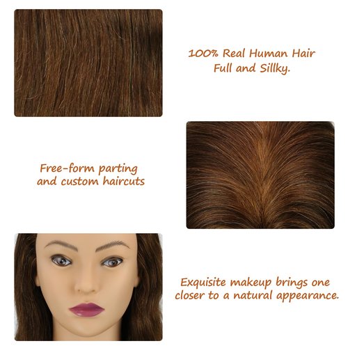 Mannequin Head Human Hair 14 Inch 100% Real Human Hair Hairdresser Practice Training Head Cosmetology Mannequin Head Can be Bleached And Dyed With Small Stand And Alligator Clip（14 Inch Dark Brown）