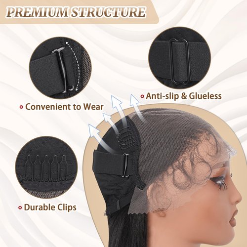 PREMPO 13x6 Lace Front Wigs, 28 Inch Wavy Wig Pre Plucked 180% Density Wear and Go Glueless Wigs As Human Hair Heat Resistant Synthetic Wig with Baby Hair, Natural Black Wig