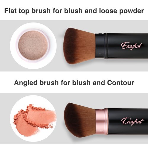 Retractable Kabuki Makeup Brushes 2 Pcs Blush Brushes Set Portable Powder Brushes with Flat and Angled Top for Liquid Cream Cosmetics Travel